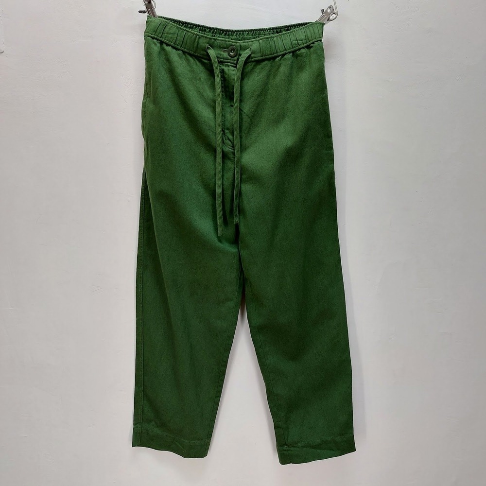 COS Elastic Waist Trousers Women's 8 Green Cotton Lyocell Linen Blend Earthy Mod